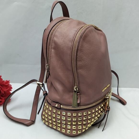 Michael Kors Rhea Pink Pebbled Leather Studded Top Handle Zipper Backpack main image 11